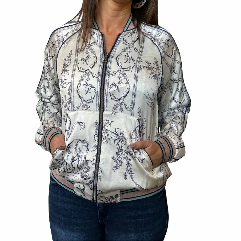 women's balloon sleeve coat -Tranquil Print Reversible Bomber Jacket In Multi