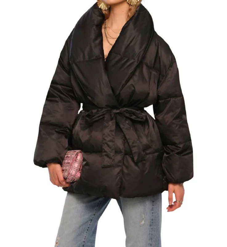 women's double-breasted coat -Kriza Puffer Jacket In Black