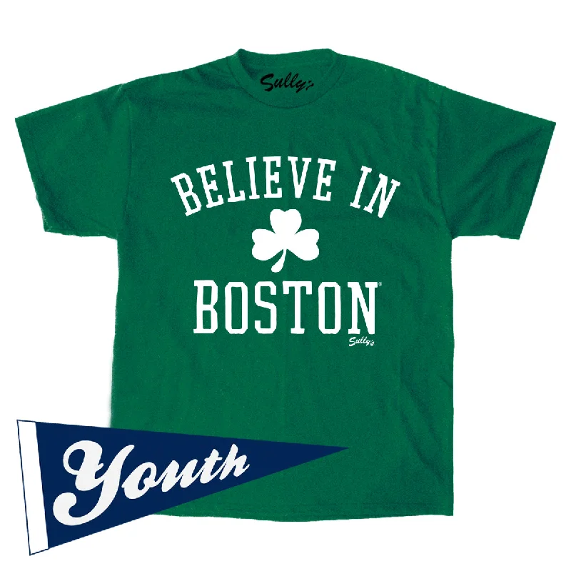 women's scalloped lace camisole -Believe In Boston (shamrock) Youth T-Shirt