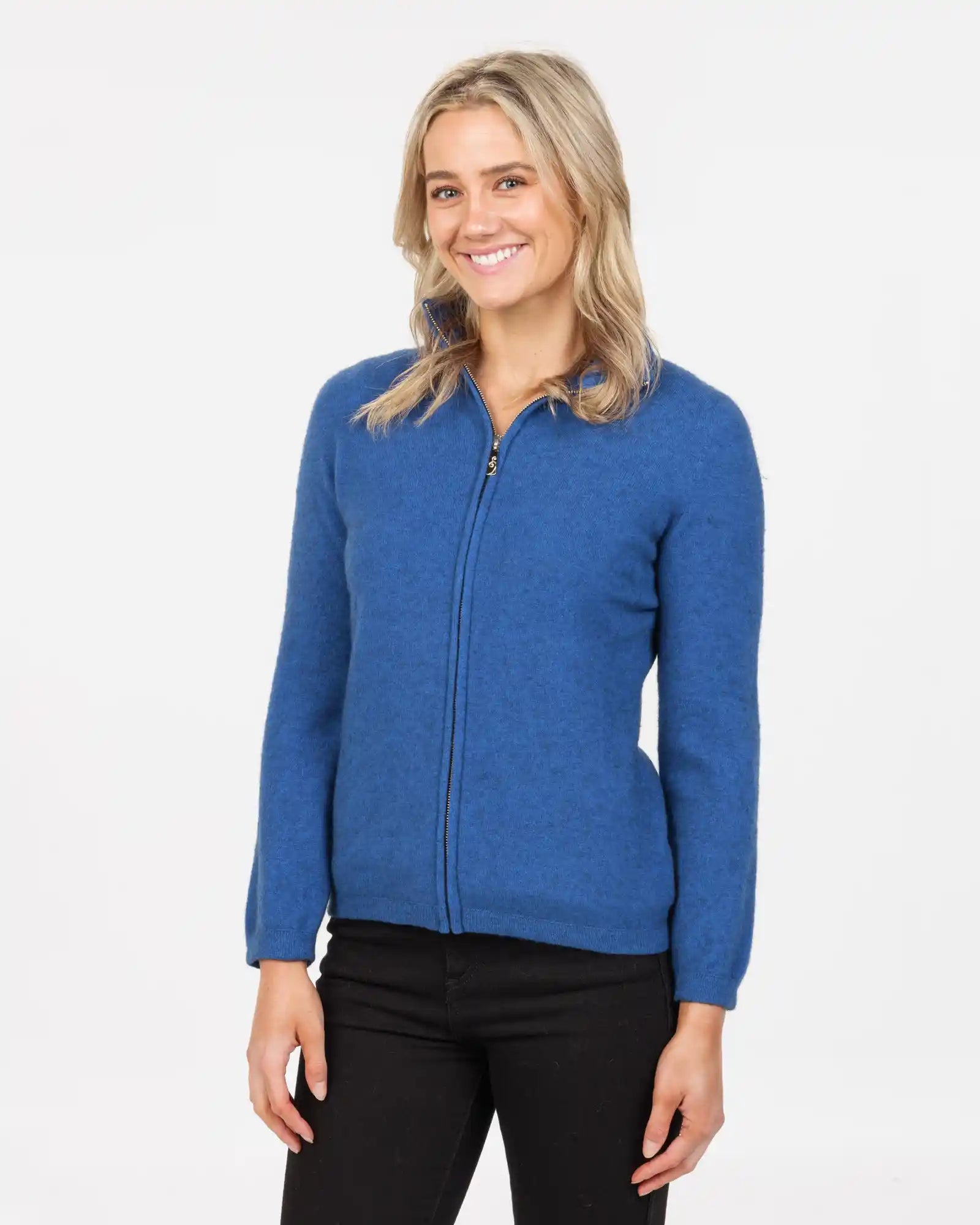 ladies' open-front waterfall coat -Cornflower Women's Plain Zip Jacket - NB485