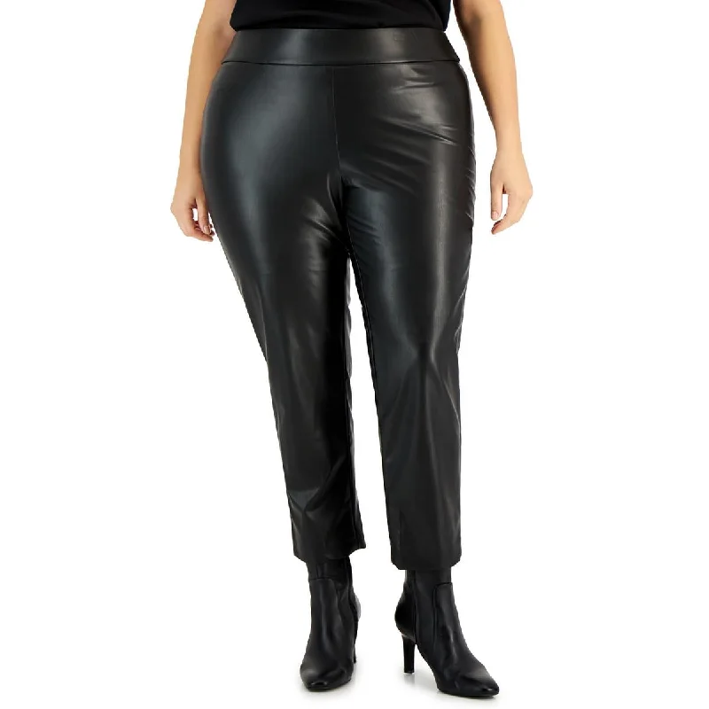 women's fit and flare midi dress -women's fleece-lined thermal leggings -Kasper Womens Plus High Rise Faux Leather Ankle Pants