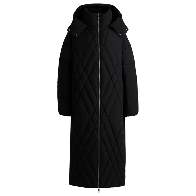 women's relaxed fit shacket -Quilted down coat with adjustable hood