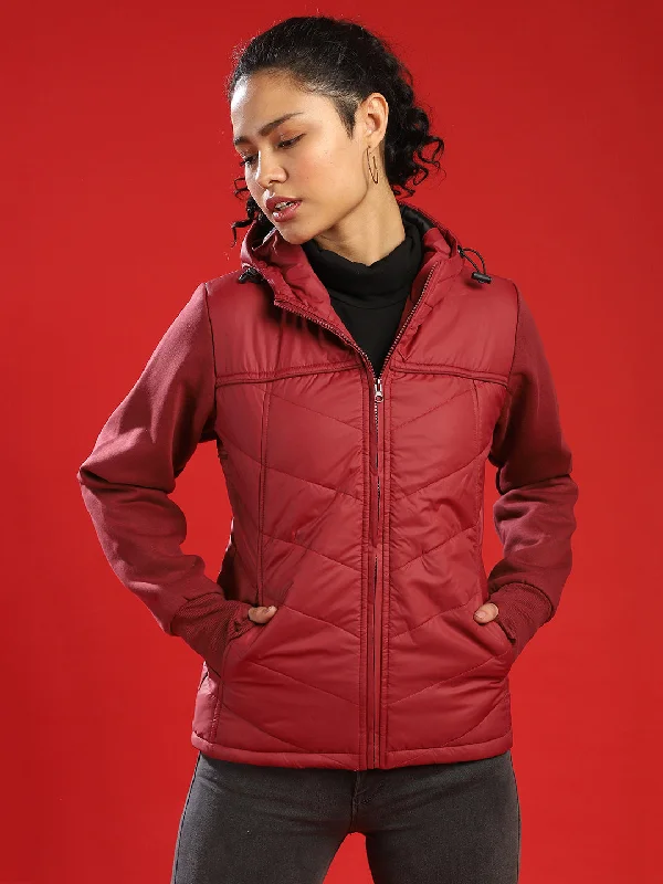 trendy relaxed-fit cargo jacket for women -Campus Sutra Women Solid Stylish Casual Bomber Jacket