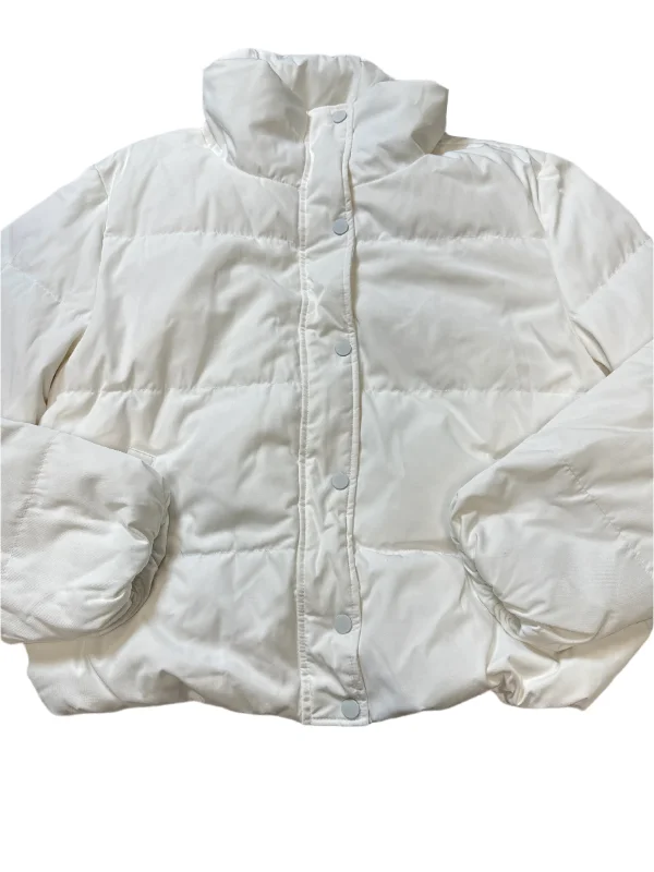 women's fur-trimmed winter coat -Coat Puffer & Quilted By Karen Kane In White, Size: M