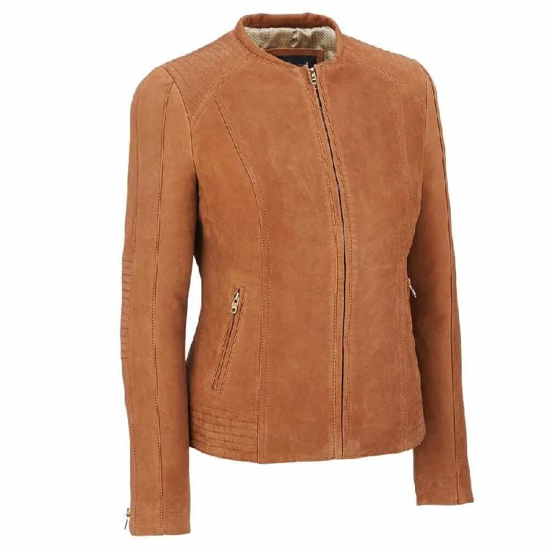 women's suede biker jacket -Gorgeous Slim Fit Brown Suede Leather Jacket