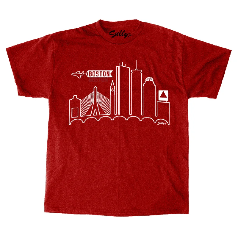 ladies' off-shoulder smocked top -Boston Skyline T-Shirt