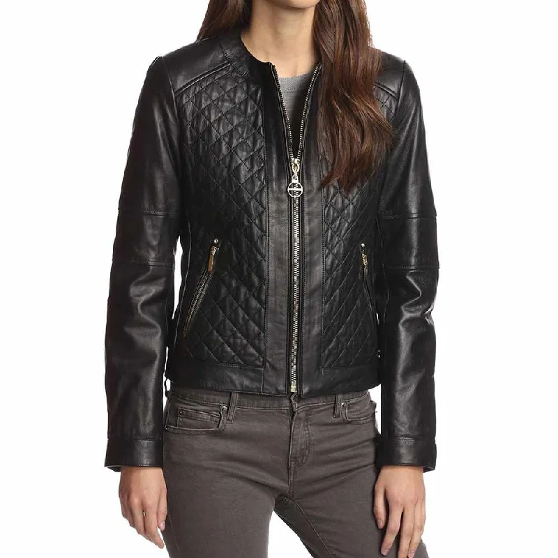 women's relaxed fit shacket -Women Slim Fit Black Fashion Leather Jacket