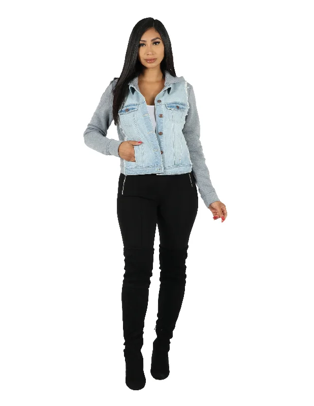 ladies' open-front waterfall coat -Denim Sweatshirt Back Jacket