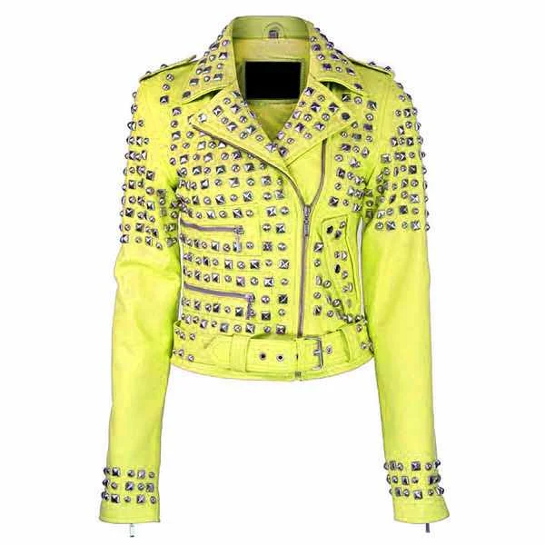 stylish tailored blazer for women -Brando Studded Motorcycle Leather Jacket