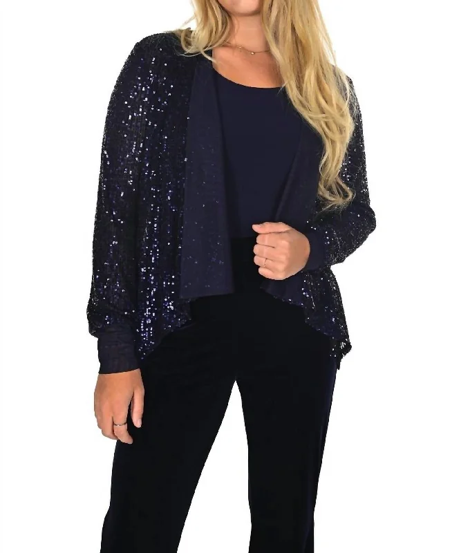 women's knitted cardigan coat -Sequin Jacket In Navy