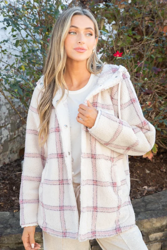 women's classic zip-up fleece jacket -Cross Country Plaid Jacket, Winter White | Z Supply