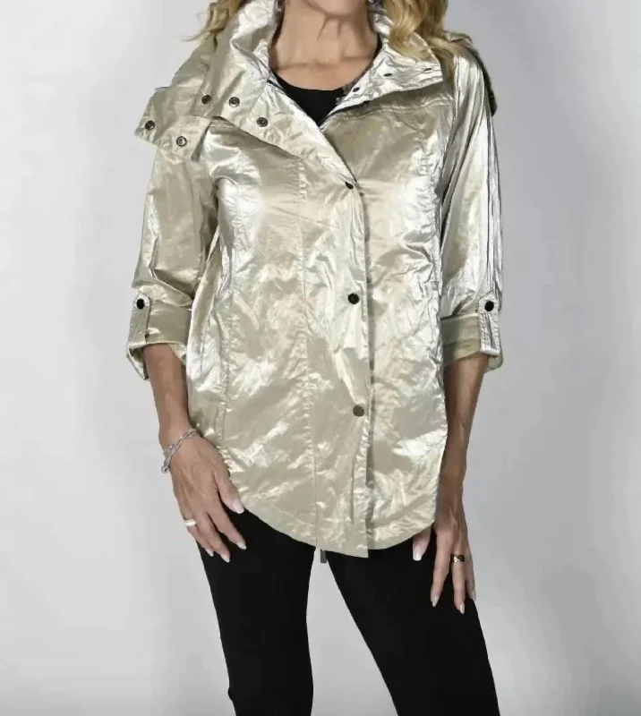 women's draped open-front coat -Beige Raincoat Style In Biege