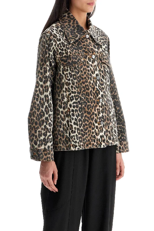 ladies' classic tailored blazer -Ganni "leopard Print Denim Jacket"