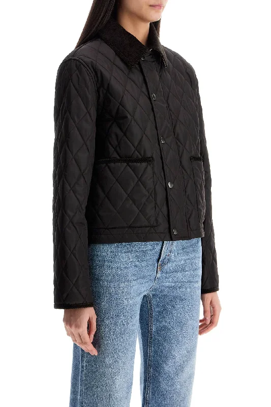 women's softshell hiking jacket -Burberry Black Quilted Nylon Cropped Jacket With High Collar