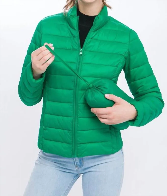 stylish cropped leather jacket for women -Ultra Lightweight Padded Thermal Zip Up Jacket In Green