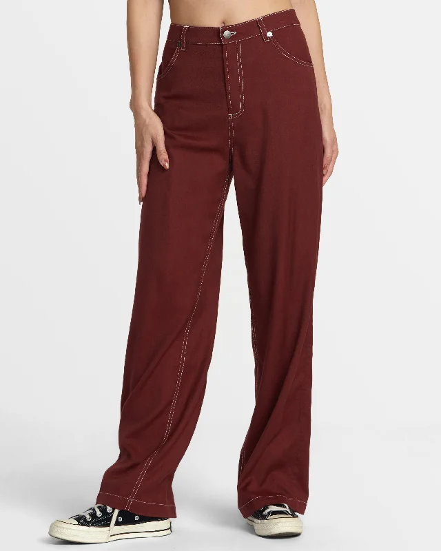 women's ruched one-shoulder dress -women's elastic waist palazzo pants -Coco Pants - Madder Brown