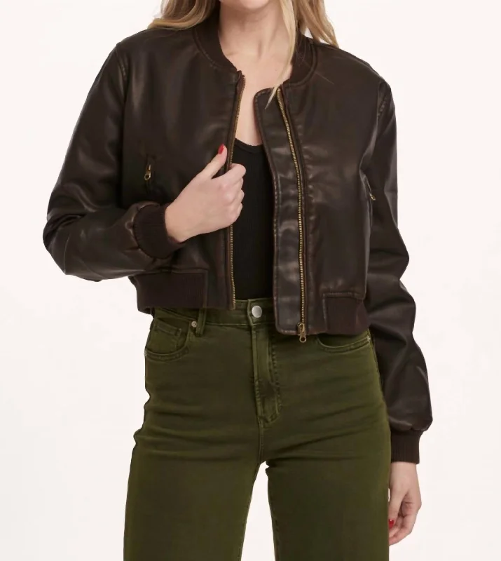 stylish cropped leather jacket for women -Inez Jacket In Cacao