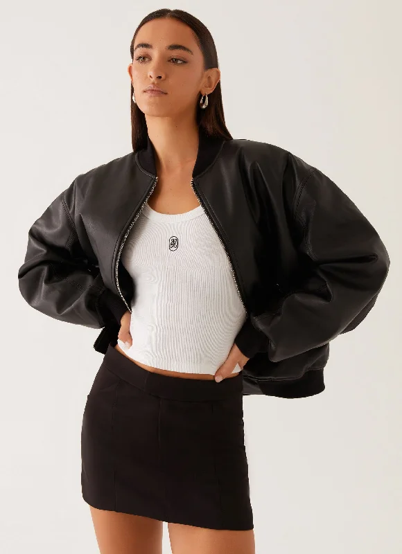 stylish structured blazer for women -Lincoln Bomber Jacket - Black