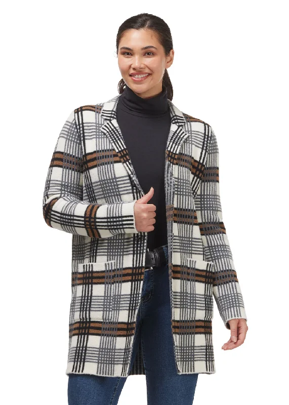 stylish asymmetric wrap coat for women -Plaid Sweater Jacket