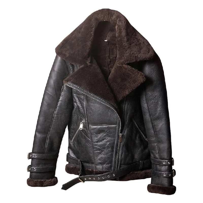 women's structured tweed blazer -Women Motorcycle Shearling Fur Leather Jacket