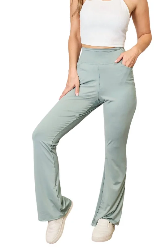 ladies' spaghetti strap satin dress -ladies' high-rise corduroy pants -Full Size Wide Waistband Sports Pants In Sage