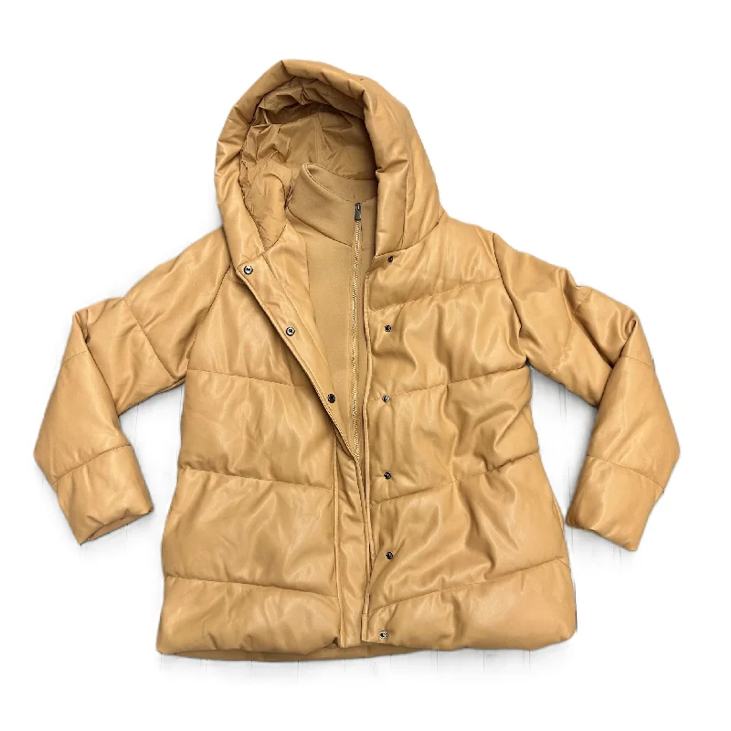 ladies' open-front waterfall coat -Coat Puffer & Quilted By Centigrade In Tan, Size: M