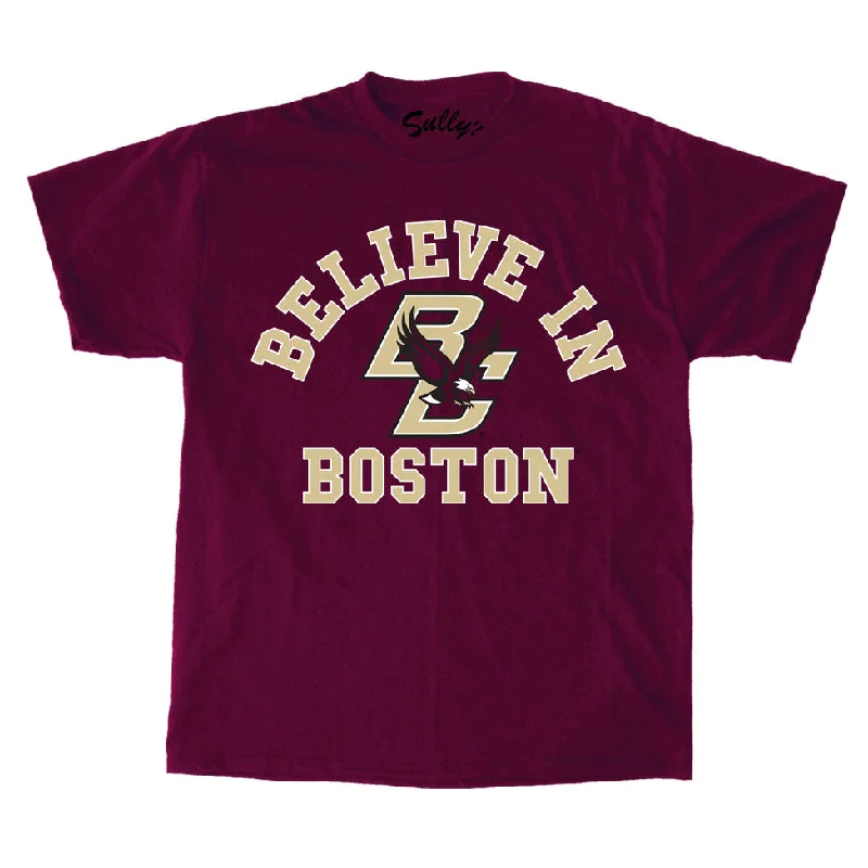 women's deep V-neck wrap top -Believe In Boston - Boston College - Maroon T-Shirt