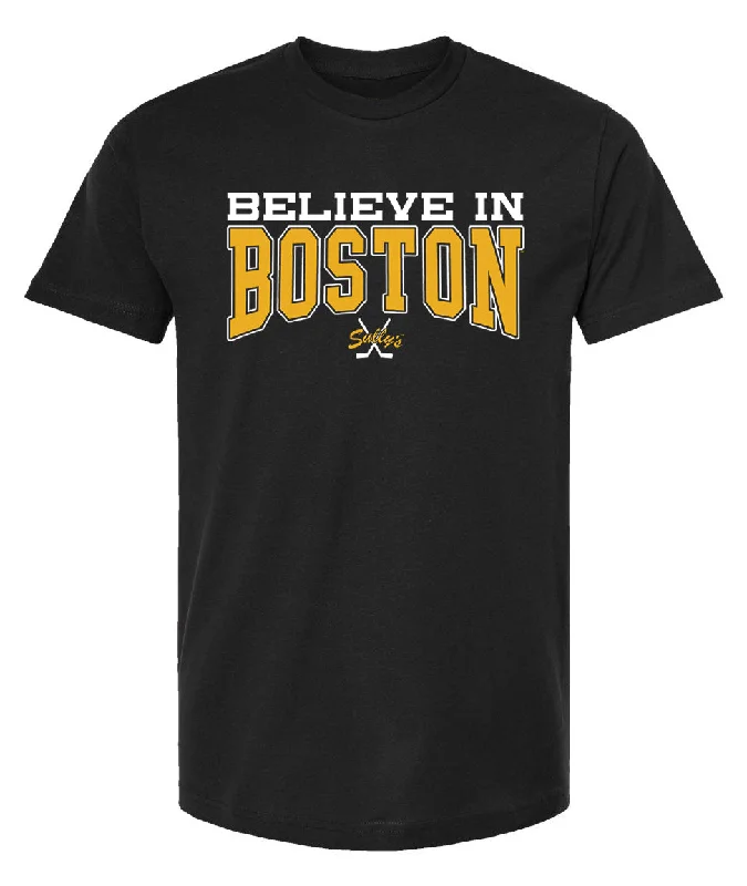 ladies' casual henley shirt -Believe in Boston - Black and Gold The Town T-Shirt