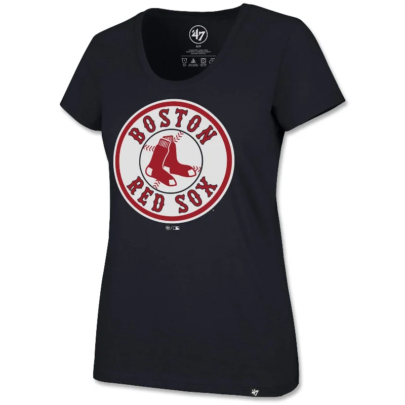 trendy striped t-shirt for women -Ladies 47 Circle Logo Scoop Tee - Navy