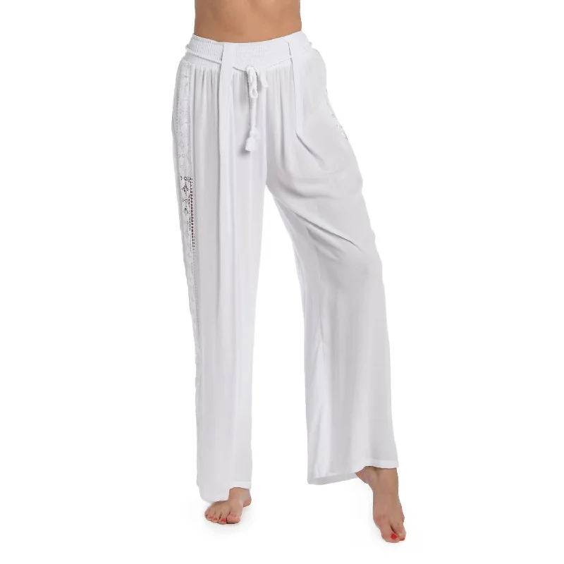 ladies' tiered ruffle dress -ladies' paperbag waist trousers -Coastal Covers Palazzo Pants In White