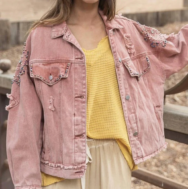 stylish longline blazer for women -Brick Jean Jacket In Powder Brick