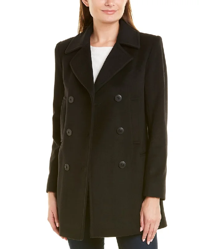 ladies' fitted waist coat -FLEURETTE Double-Breasted Wool Peacoat