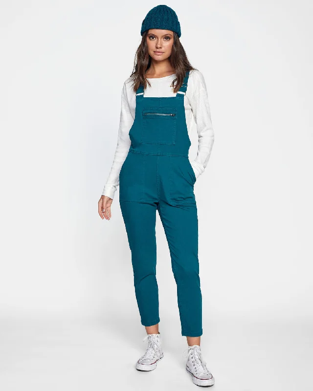 trendy off-shoulder ruched dress for women -trendy pinstriped dress pants for women -Peace Mission Woven Overall - Deep Teal