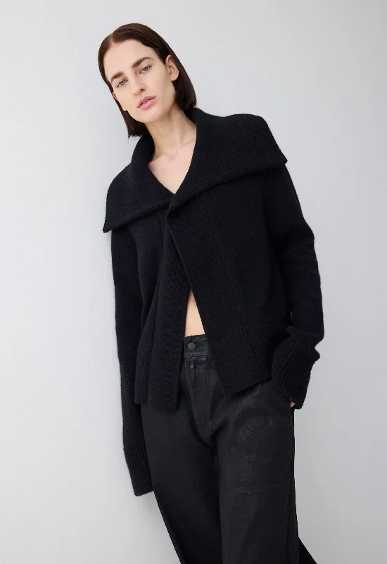 ladies' asymmetrical zip jacket -Saddle Cashmere Jacket - Black