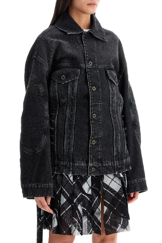 trendy color block jacket for women -Jean Paul Gaultier Denim Jacket With Laces