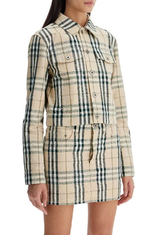 women's hooded puffer jacket -Burberry Cropped Checkered Jacket For