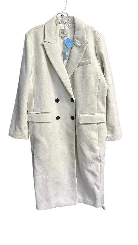 ladies' mid-length quilted jacket -Coat Wool By Loft In Cream, Size: L