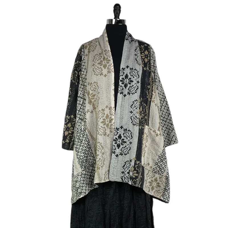 women's plaid trench coat -A-LINE KIMONO JACKET