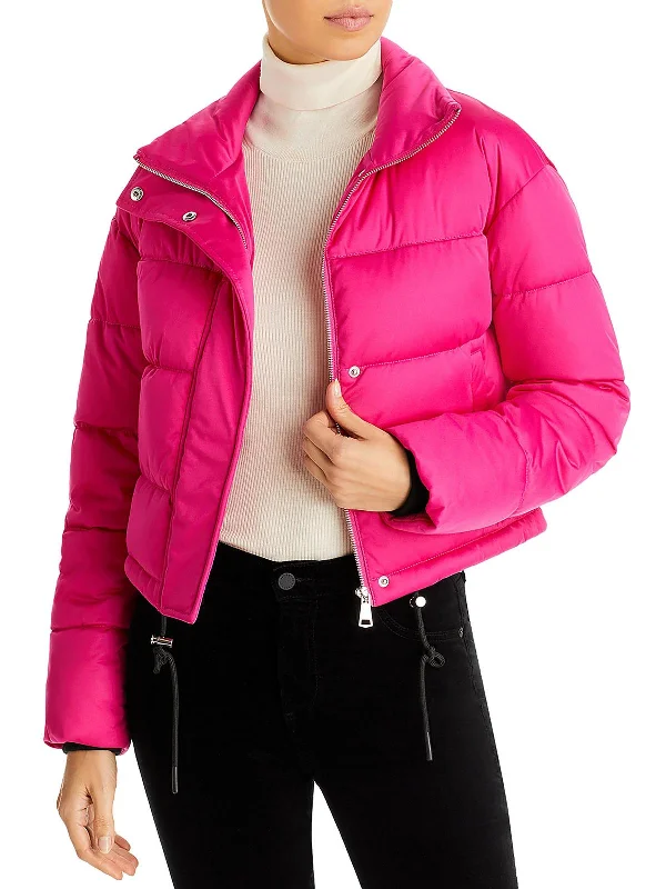 women's slim-fit wool coat -Womens Quilted Crop Puffer Jacket