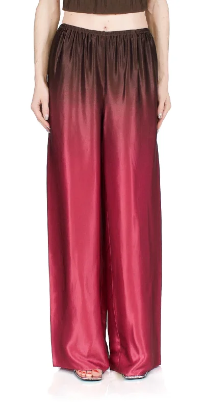 women's sweetheart neckline dress -women's asymmetric hem wrap skirt -Ombré Printed Satin Pants In Beet/dark Night Fig