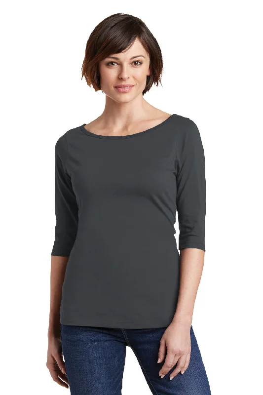 women's chiffon flutter sleeve blouse -District Womens Perfect Weight 3/4 Sleeve T-Shirt - Charcoal Grey - Closeout