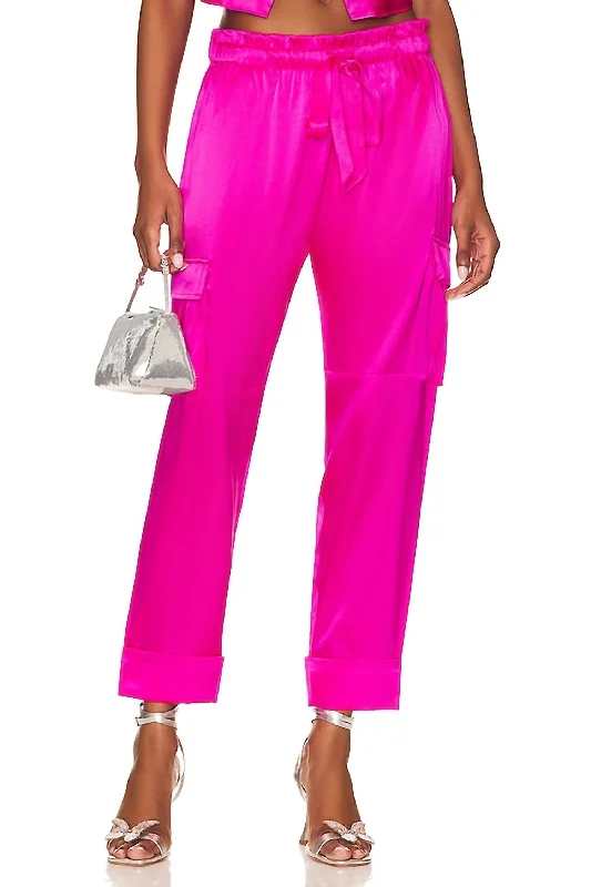 women's casual turtleneck sweater dress -women's sporty drawstring joggers -Carmen Pants In Neon Pink