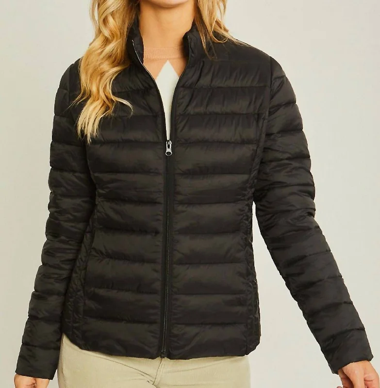 women's oversized blazer -Ultra Lightweight Padded Thermal Zip Up Jacket In Black