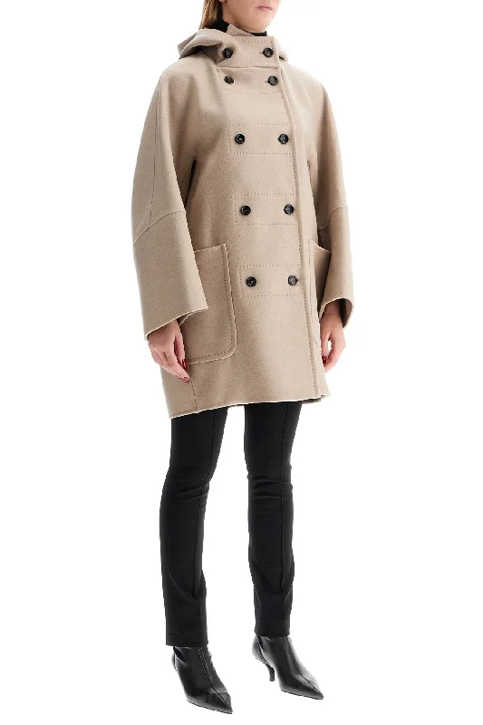 stylish asymmetric wrap coat for women -Max Mara Double-Breasted Coat With Hood