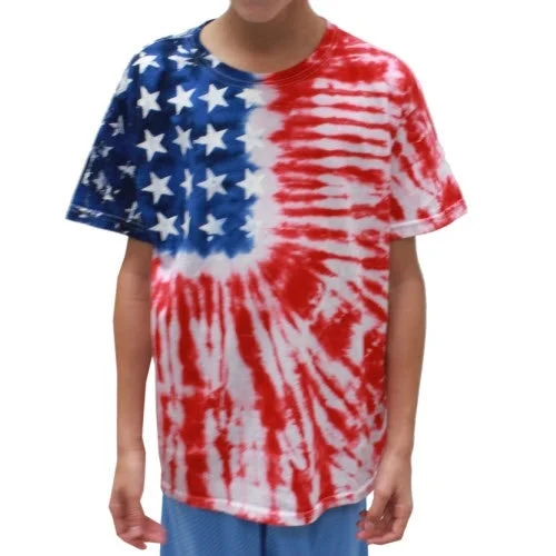 stylish crochet lace top for women -Youth Patriotic Tie Dye Painted Stars T-Shirt