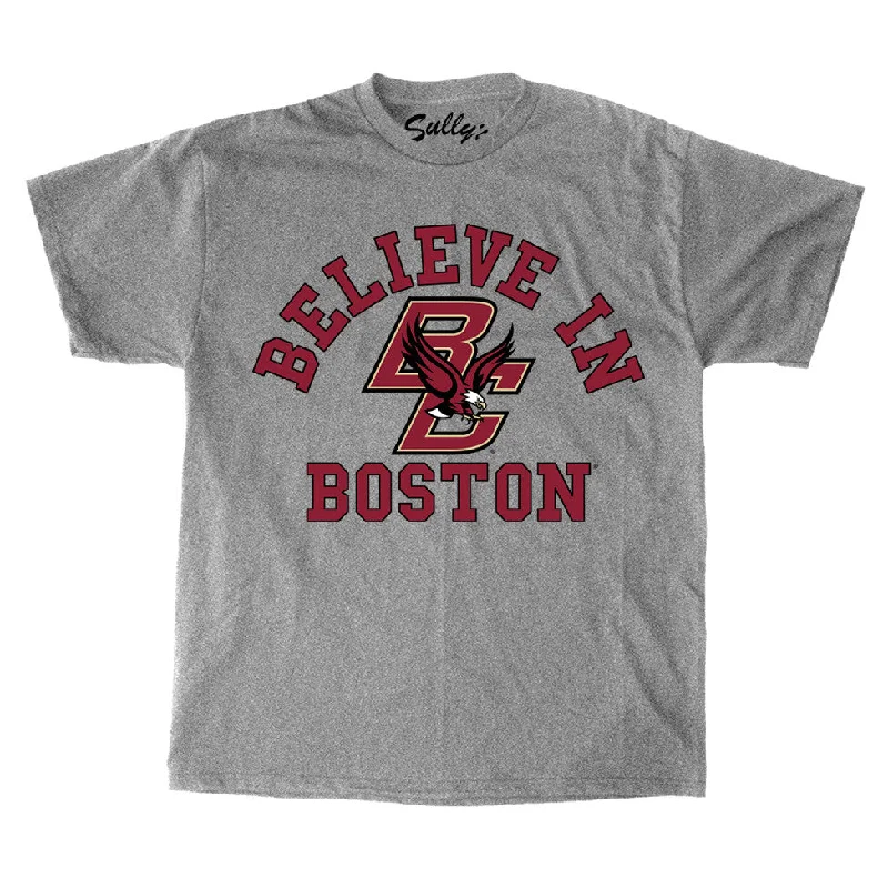 ladies' frilled neckline blouse -Believe In Boston - Boston College - Grey T-Shirt