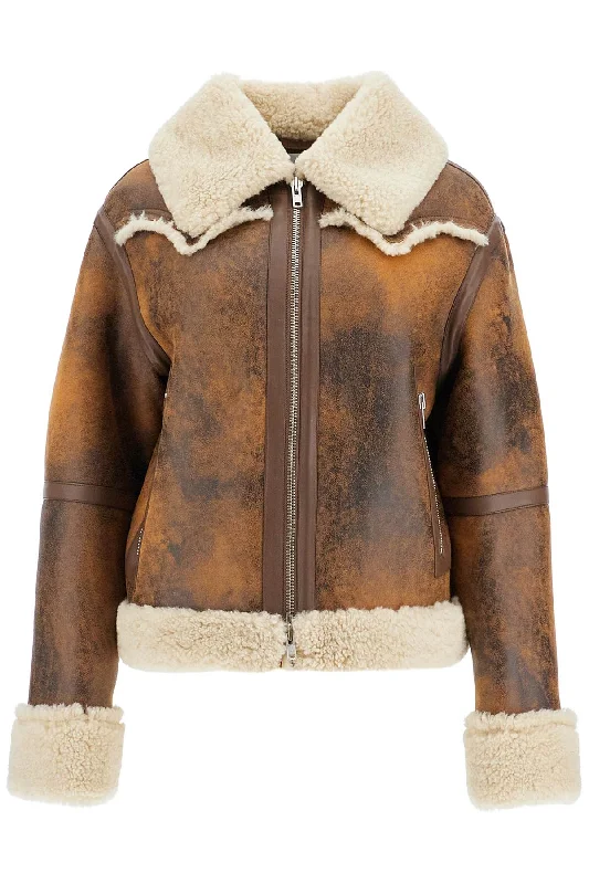 trendy oversized varsity jacket for women -Stand Studio Women's Lessie Faux Shearling Jacket