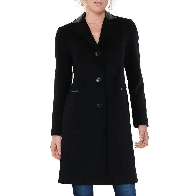 women's classic zip-up fleece jacket -Womens Leather Trim Long Wool Coat