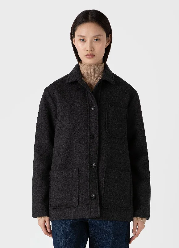 women's reversible teddy coat -Women's Double Faced Twin Pocket Jacket in Charcoal Melange