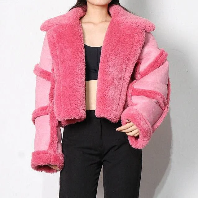 stylish short puffer coat for women -Larraine Open Front Short Jacket with Fur